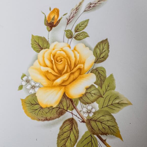 1960’s Vintage TerraCotta TileCraft Trivet, Single Yellow Rose and Rose Bud-6” - Picture 3 of 6